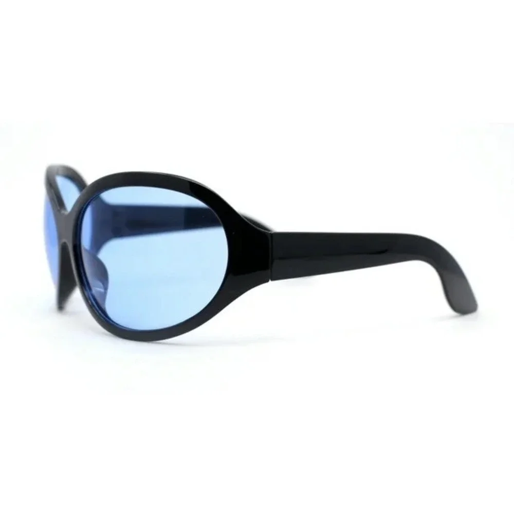 Men's Oversized Black Frame Blue Lens Butterfly Sunglasses UV Protection Fashion